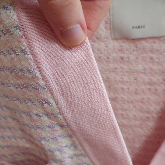 Sandro Pink White Check Pearl Cardigan - Picture 4 of 8
